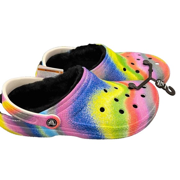 NWT Crocs Lined M 10 W 12 Clogs Spray Dye Multicolor Toasty Warm - Picture 5 of 11